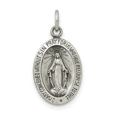 Mary Miraculous Medal Charm Pendant 925 Sterling Silver Vintage Old Stock St 